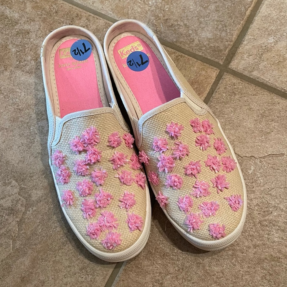 Kate Spade Keds Slide On Raffia Pom Pom